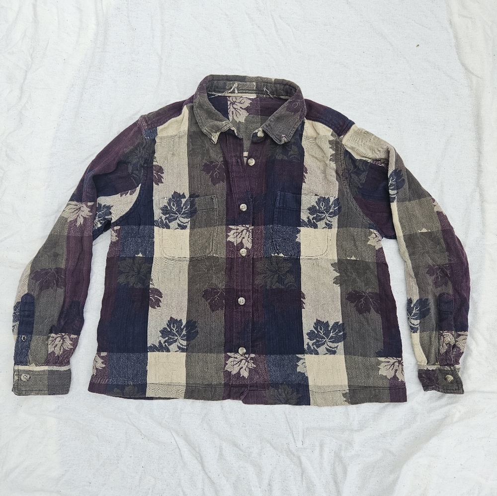 Vintage Woven Button Up, Size Small, Fall Colors